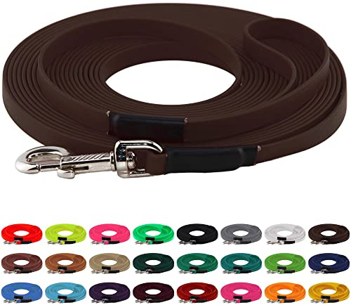 LENNIE BioThane Schleppleine, 13mm, Hunde 15-25kg, 15m lang, mit Handschlaufe, Dunkelbraun, genäht