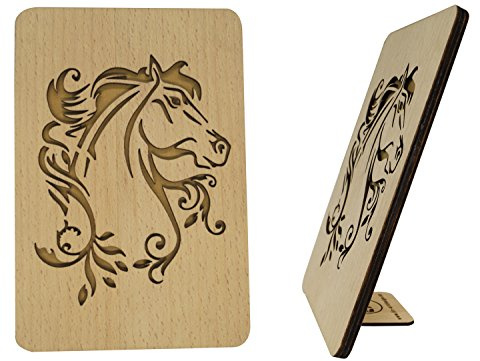 LIN - Holzkarten Grußkarten aus Holz, Geburtstagskarten Frauen Mädchen, Glückwunschkarten für Pferdeliebhaber, Grußkarte mit Pferd, Gutschein Reiten, Springreiter, Dressurreiten, Pferd (N608)