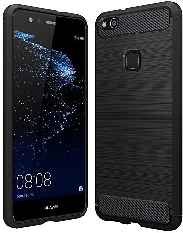 Anjoo Hülle Kompatibel mit Huawei P10 Lite, Carbon Fiber Texture-Inner Shock Resistant-Weich und Flexibel TPU Cover Case Kompatibel mit Huawei P10 Lite, Schwarz