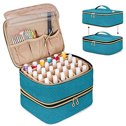 Luxja Nail Polish Organiser Case, Detachable 2 Layers Nail Varnish Case - Hold 60 Bottles (15ml - 0.5 fl.oz), Nail Varnish Storage Bag (Patented Design), Teal