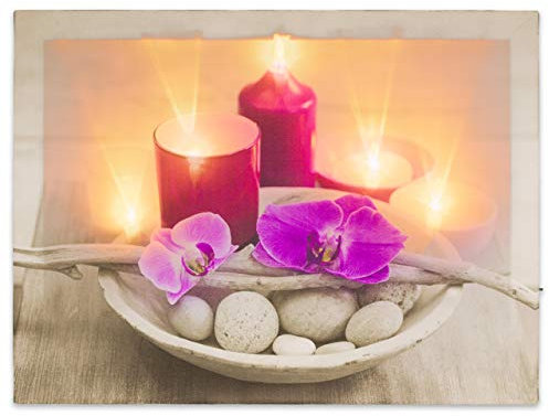 Nexos Trading LED Wandbild Leinwandbild mit Beleuchtung Fotodruck Orchidee 30x40 cm Kunstdruck Leuchtbild 5 warmweiße Flacker Effekt LED Sonnenuntergang Wellness