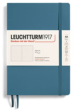 LEUCHTTURM1917 363399 Anteckningsbok medium (A5), mjukt omslag, 123 numrerade sidor, stenblå, prickig