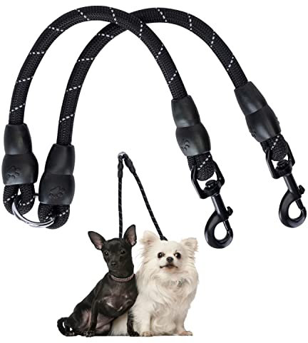 Nobleza Doppelleine Hundeleine für 2 Hunde, Verstellbare Hundeleine mit Reflektierend Flexible Doppelte Leinen für Zwei Hunde(Schwarz)