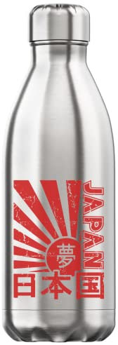 Japan Kanji Styled Red Rising Sun Faded Poster 350 ml Wasserflasche Styled Thermoflasche Edelstahl BPA-freie Thermoskanne Silber One Size