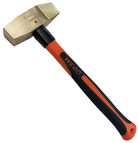 WEDO Funkenfreier Maschinistenhammer, 300 g, Blechhammer, Kreuzstifthammer, Länge 280 mm, Fiberglasgriff, stoßfest, Aluminiumbronze, DIN-Standard, BAM- und FM-Zertifikat
