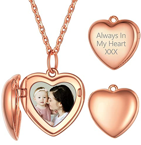 Supcare Herz Medaillon aufklappen Custom Öffnen Medaillon Damen Simpel Einfach Rosegold Locket Necklace Kette Foto 56cm Halskette Anhänger Kettenanhänger Casual Personalisiert Schmuck für Weihnacht