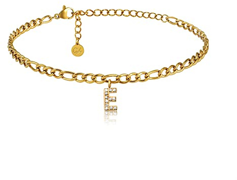 GD GOOD.designs Fußkettchen Gold mit Buchstaben wasserfest I Fußkette für Damen 18K vergoldet - verstellbar (22-27cm) - aus Edelstahl
