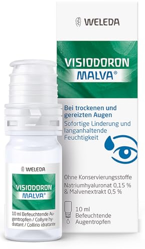 WELEDA Visiodoron Malva - Hyaluron Augentropfen, trockene Augen - 10ml | Augentropfen gegen trockene & gereizte Augen mit Malvenextrakt - Ohne Konservierungsstoffe - Bei Kontaktlinsen geeignet