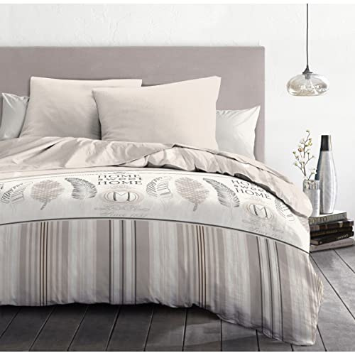 Parure de Couette 220x240 cm – Housse + 2 taies – Douce, légère, Entretien Facile – Motif Home Sweet Home – Home linge passion