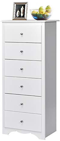 CASART Chest of Drawers, 6 Drawers Wooden Storage Cabinet with Metal Handles, Modern Utility Tall Dresser Chest Floor Sideboard for Bedroom Living Room Hallway (White)