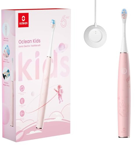 Oclean Spazzolino elettrico sonico per bambini, setole morbide adatte ai bambini, spazzolatura ultra silenziosa, timer integrato da 2 minuti, impermeabile IPX7, per bambini dai 5 anni in su (rosa)