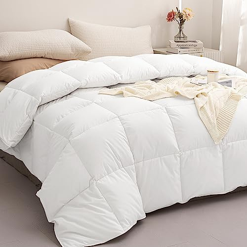 puredown Couette 200x200cm 2 Personnes Couette en Duvet 4 Saisons Respirante Légère et Fine, Remplissage Duvet et Plumes d'oie, Lavable, Oeko-Tex, RDS, Blanc