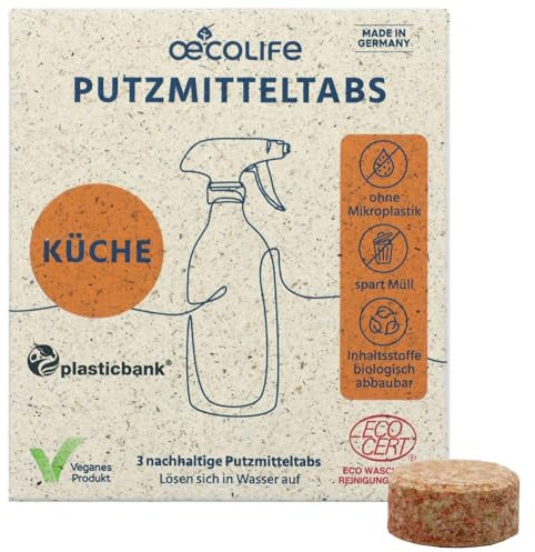 oecolife Küchenreiniger Putzmittel Tabs, 3x Reiniger für Küche, plastikfrei, Allzweckreiniger, vegan, biologisch abbaubar, entfernt mühelos Schmutz & Flecken