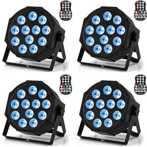ZonQoonz 4 PCS RGBW Akku Bühnenlicht, 24W Wiederaufladbare Par Licht mit Funktion Timer und 7 Beleuchtung Modi, 8CH Akku Strahler Outdoor für Hochzeit Bar DJ Show Disco
