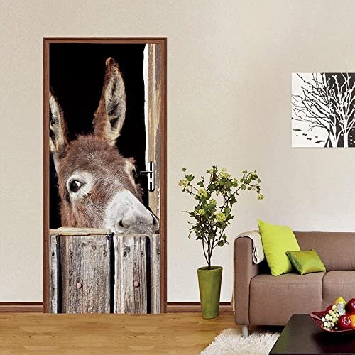 3D Türtapete Selbstklebend Tierischer Esel 80 X 200 Cm Diy Wandbild Pvc Wasserdicht Pvc Türtattoos Türposter Türaufkleber Fototapete Türfolie Für Tür,Wohnzimmer,Schlafzimmer - Türkunst