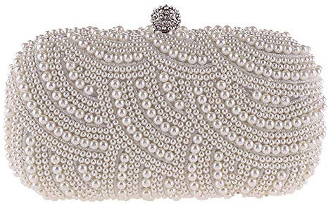 Hausdec Pearl Clutch Bags Women Purse Ladies Hand Bags Evening Bags for Wedding Pearl Fashion Clutch Bags - White