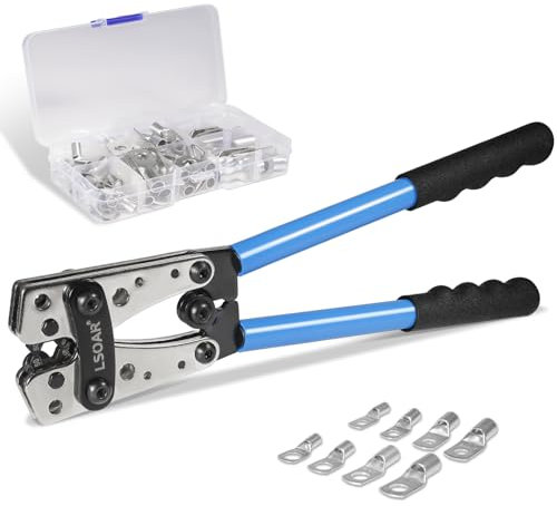 Lsoar Batteriekabelschuh Crimpzange Set von AWG 1/0–8 mit 60 Kupferringklemmen, 8 Größen, Kabelschuhzange