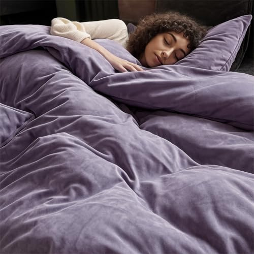 Sedefen Flanelle Housse de Couette 200x200cm + 2 Taies d'oreiller 65x65cm Violet Parure de lit 2 Personnes Peluche Hiver Chaude Duveteuse Ado Linge de lit Avez Fermeture Éclair