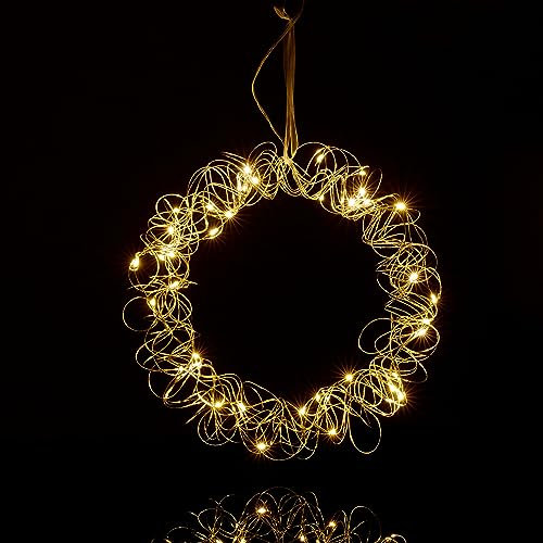 Relaxdays LED Light Wreath, Decorative Window Ornament, Autumn, Hang Up Christmas Decor, Battery Powered, Ø 30cm, Silver