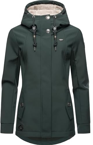 Ragwear Damövergångsjacka, funktionell jacka, softshelljacka, vattenavvisande med huva, Monadde Softshell XS-6XL, Mörkgrön, L