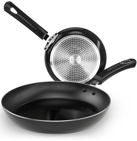KICHLY Set of 2 Nonstick Induction Frying Pans, 20 and 28 cm Induction Hob Set, Bakelite Handles Firm Grip, Easy Cleaning (Black)