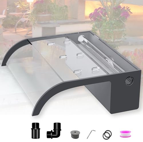 LONGRUNNEW, Kit con lama a cascata per laghetto, fontana in acrilico da 30 cm, con accessori, larghezza 18 cm, uscita curva per giardino, patio, laghetto decorativo