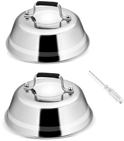 Joyfair Campana para hamburguesa, 2 unidades, acero inoxidable, con mango antiquemaduras, campana de fusión con destornillador para barbacoa, carne, queso, teppanyaki, exterior e interior, apto para