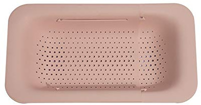 NIWWIN Collapsible Kitchen Colander Strainer, Expandable Over the Sink Colander for Kitchen, Adjustable Silicone Portable Sink Strainer, Foldable Wash Fruits Vegetables Noodle Basket (Pink)