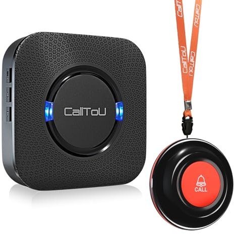 CallToU Botón de Llamada de Emergencia Botón de Llamada inalámbrico Sistema de Alarma de Enfermera más de 500 pies para el hogar/Personas Mayores/Pacientes/discapacitados (1 transmisor 1 Receptor)