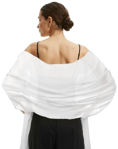 SycloPak Stola Für Abendkleid,Festliche Stola,Chiffon Schal,Bolero Für Abendkleider,Tücher Damen,Seidenschal Damen Für Lang Hochzeit Braut,Weiß