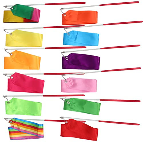 POPETPOP 12stücke Rhythmic Art Gymnastikbänder Mit Stab Für Junge Mädchen Bunte Tanzstreamer Für Gymnastik Tanz Und Bewegungsspiele