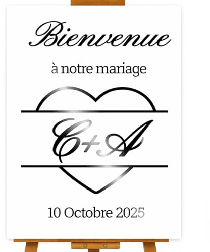 Sticker pour panneau de mariage personnalisé, coeur et initiales, couleur, typo, taille au choix, bienvenue à notre mariage, accueil cérémonie, mariage champêtre, fête, autocollant