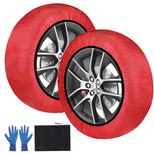 SWAWIS Snow Socks Car Snow Chains EN16662-1 Homologated Two Snow Socks Textile Snow Chains Car Snow Chains Size L for R14 - R20 Abrasion and Tear Resistant Red
