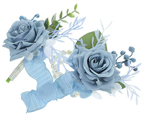 CIYODO Hochwertiges Künstliches Blumen-corsagen-set Mit Hellblauem Braut-handgelenk-armband Und Ansteckblume Langlebig Realistisch Stilvoll Für Hochzeit Abschlussball Partydekoration