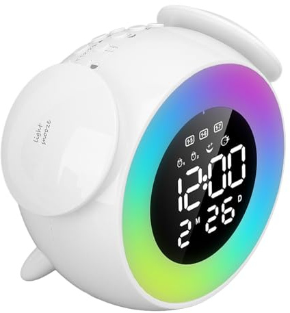 Smarter Weckalarm, Wecker mit Licht, Bunte Lichteffekte, Wiederaufladbarer Digitaler LED-Musikwecker für das Arbeitszimmer Im Schlafzimmer