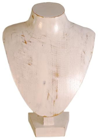 Tokoindah Schmuckbüste Holz weiss, Kettenständer, Kettenhalter, Edle Aufbewahrung für Halsketten, mit sichtbarer Holzmaserung, 25 x 18 x12 cm, Für Halsketten bis 60cm, Für Zuhause oder Boutique