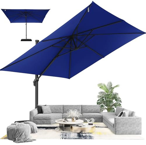Hotime Parasol 3x3m Parasol de Patio Déporté Extérieur en Aluminium, Réglable en 5 Hauteurs, Imperméable et Anti-UV, Parfait pour Piscine, Terrasse, Usage Professionnel, Bleu Foncé