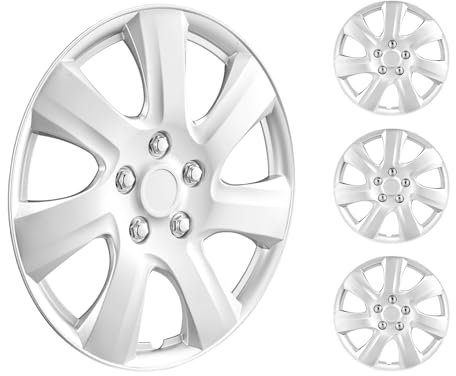 VEVOR Radkappen Radnabenkappen Felgenabdeckung 4 STK. für 16 Zoll Durchmesser, Radkappe (440 x 53 mm) mit Druckknopf & Ventildüsenloch, ABS- und PC-Radkappe mit hoher Steifigkeit wetterfest Silber