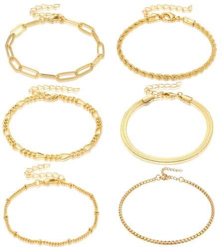 JSTHHTT 6 Stück Armband Set Damen Gold - Verstellbare Stapelarmbänder, Kettenarmband, Charm Armband, Boho Modeschmuck Geschenke für Frauen und Mädchen