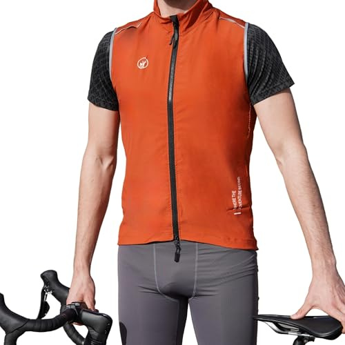 IMPALAPRO Gilet Antivento Ciclismo Uomo – Gilet Bici Uomo Leggero e Traspirante con Tasche e Dettagli Riflettenti (L, Arancione ruggine)