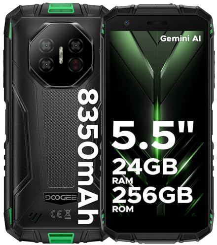 DOOGEE Fire 3 Ultra Movil Irrompible Android 15, 5.5 HD+ 8350mAh Batería Móvil Rugerizado, 24GB+256GB/2TB Octa-Core T7200, 16MP+8MP, IP68/Face ID/Huella Dactilar/OTG/NFC/Dual SIM 4G Móvil Resistente