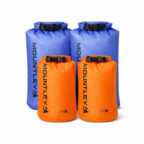 MOUNTLEY Dry Bag Set 4er – 2x8L + 2x13L | wasserdichte Beutel | Packsack wasserdicht mit TPU-Rolltop | Ultraleichte & faltbare Packbeutel für Rucksack, Wandern, Trekking, Camping & Outdoor