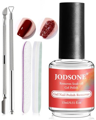 JODSONE 15ML Remover Semipermanente Unghie – non necessario ammollo o avvolgere – per una rimozione rapida e semplice a casa con spingicuticole e lima per unghie.