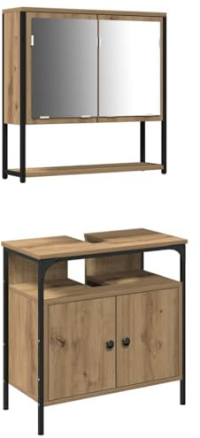 vidaXL Badrumsmöbelset med hylla med dörr 2 pcs Brun Konstruerat trä, Badrumsmöbler, moderna hyllor, hållbar förvaring, handfatsskåp, utrymmessparande lösningar för trendiga rum