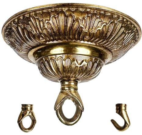 GRCERY 5.71 All Copper Chandelier Canopy Kit with Lamp Parts Hardware and Hooks, Light Fiture Cover as Ceiling Medallion, Ceiling Light Cover Plate for Antique Brass Light Fixture