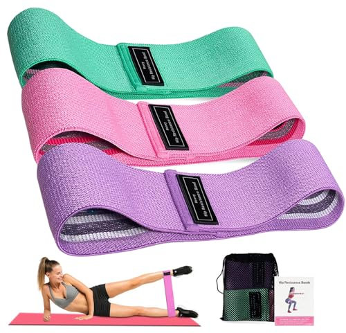 Woobroo Bandes de Résistance Musculation Femme Homme (Lot de 3) | Bande Élastique Fitness Anti-Dérapante | Kit de Fitness en Tissu pour Yoga, Pilates, Crossfit et Fessiers - avec Sac