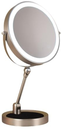 MagiDeal Specchio cosmetico da tavolo, ingranditore compatto 5x, con illuminazione a 3 colori, per camera da letto, decorazione per la casa