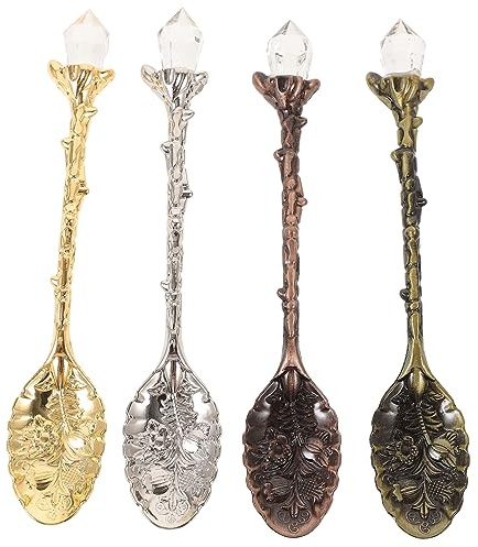 FUNNETOYU 8 piezas Cucharas Vintage de Aleación de Zinc Cucharillas de Café y Té con Mango Decorativo Cucharas Pequeñas para Postres y Bebidas Diseño Tallado Elegante y Duradero
