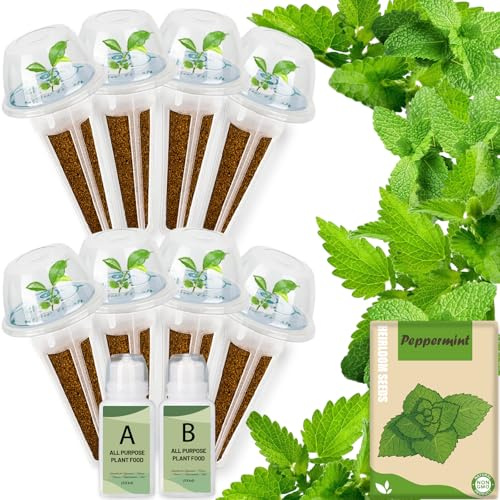 Kit de capsules de graines d'herbes hydroponiques – Recharge pour tous les jardins intérieurs, 8 capsules de culture avec graines de menthe poivrée, compatible avec tous les systèmes de culture