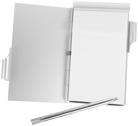 GARIOUANS Kleiner Aluminium Notizblock mit Stift Abreißbare Memo tabs Pocket Notebook für Büro Schule Zuhause Stabiles Metallgehäuse Tragbares Multi use Memo Pad in Silber